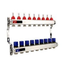 Группа коллекторная с расх. VARMEGA VM15109 ВР 1", под 130 насос, на 9 конт. 3/4" EK, нерж. сталь