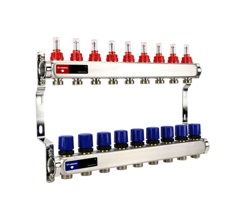 Группа коллекторная с расх. VARMEGA VM15109 ВР 1", под 130 насос, на 9 конт. 3/4" EK, нерж. сталь Группа коллекторная с расх. VARMEGA VM15109 ВР 1", под 130 насос, на 9 конт. 3/4" EK, нерж. сталь