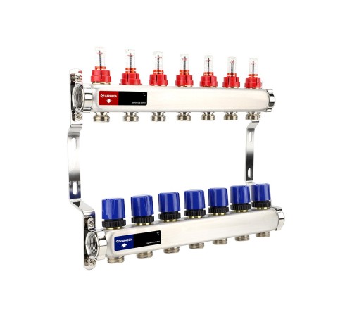 Группа коллекторная с расх. VARMEGA VM15107 ВР 1", под 130 насос, на 7 конт. 3/4" EK, нерж. сталь