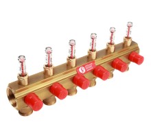 Коллектор Giacomini с отсечными клапанами и расходомерами 1" x 3/4"E /6, R553MY046