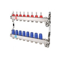 Коллектор MVI с расходомерами, дренажным краном и краном Маевского 1" х 3/4"ЕК 8вых.