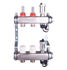 Группа коллект. AQUALINK с расходомерами, сливным краном и автомат. возд-ком, нерж. сталь 1"х2х3/4"