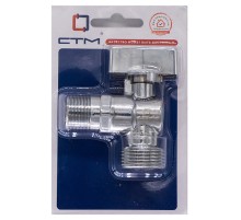 Кран шар. д/быт. прибор. угл. 1/2"х3/4" ш/ш с отражат. бабочка, удл. резьба, хром. CTM CAMR1234