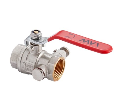 Кран шаровый латунный MVI DN25 PN40 с дренажём и воздухоотводчиком, вн-вн, рычаг Кран шаровый латунный MVI DN25 PN40 с дренажём и воздухоотводчиком, вн-вн, рычаг