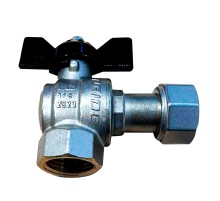 Кран шаровой латунный LD Pride 47.15.В-НкГк.У.Б Ду15 Ру40 угловой, с накидной гайкой (бабочка)