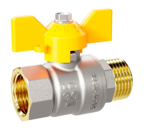 Кран шаровой латунный для газа LD Pride 47.32.В-Н.Б GAS Ду32 Ру25 (бабочка с бир.) Кран шаровой латунный для газа LD Pride 47.32.В-Н.Б GAS Ду32 Ру25 (бабочка с бир.)