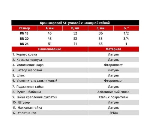 Кран шаровой STI угловой НГ 20 для котлов Г/Г (8) Кран шаровой STI угловой НГ 20 для котлов Г/Г (8)