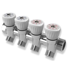 Коллектор с регулировочными вентилями 3/4"×1/2", 4 выхода Коллектор с регулировочными вентилями 3/4"×1/2", 4 выхода