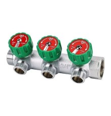 Коллектор регулирующий VARMEGA 3/4" 3 х 1/2" хромированный VM14603 Коллектор регулирующий VARMEGA 3/4" 3 х 1/2" хромированный VM14603