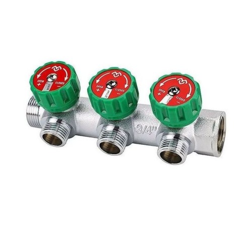 Коллектор регулирующий VARMEGA 3/4" 3 х 1/2" хромированный VM14603 Коллектор регулирующий VARMEGA 3/4" 3 х 1/2" хромированный VM14603