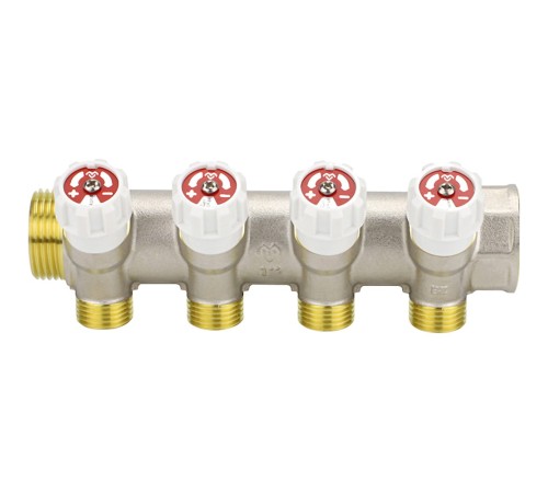 Коллектор распределительный VARMEGA с запорными клапанами1х3/4, 4 выхода евро конус