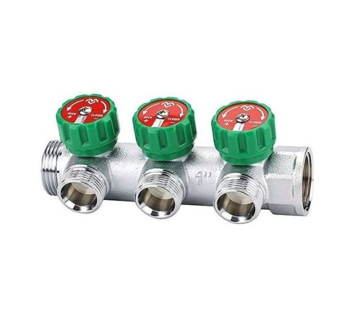 Коллектор регулирующий VARMEGA VM14633, 1", на 3 выхода 3/4"ЕК, хромированный Коллектор регулирующий VARMEGA VM14633, 1", на 3 выхода 3/4"ЕК, хромированный