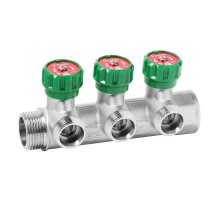 Коллектор VIEIR латунный с регулирующими вентилями 1"x3/4"- 3 вых. VR526-3