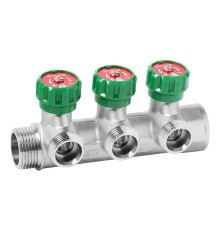 Коллектор VIEIR латунный с регулирующими вентилями 1"x3/4"- 3 вых. VR526-3