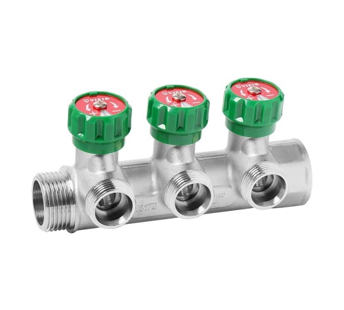 Коллектор VIEIR латунный с регулирующими вентилями 1"x3/4"- 3 вых. VR526-3