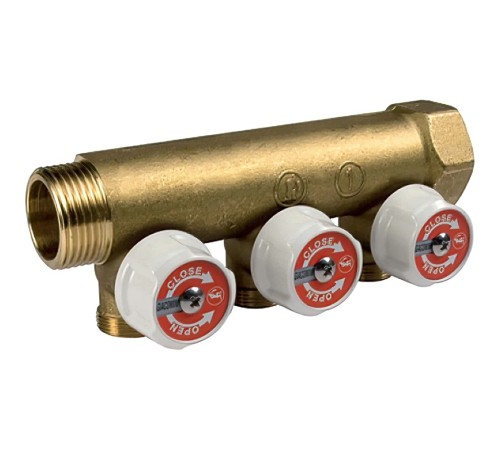 Коллектор сантехнический Giacomini с вентилями 3/4" x 1/2"E /3, R585CY063