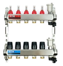 Коллекторная группа со встроенными расходомерами 5 выхода 1" ЕК 3/4" KCS5005 (TIM) нержавеющая сталь
