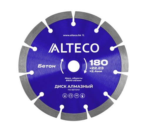 Диск ALTECO алмазный по бетону 180х22.23 Диск ALTECO алмазный по бетону 180х22.23