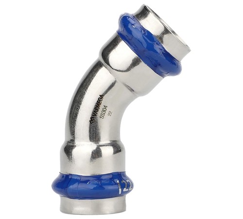 Угольник VARMEGA 45гр. двухраструбный Inox Press 42x42 Угольник VARMEGA 45гр. двухраструбный Inox Press 42x42