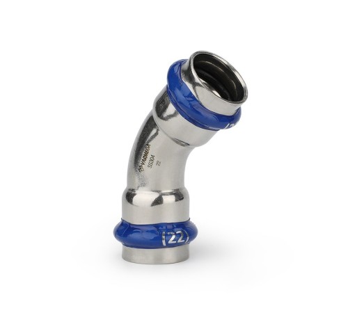 Угольник VARMEGA 45гр. двухраструбный Inox Press 42x42 Угольник VARMEGA 45гр. двухраструбный Inox Press 42x42