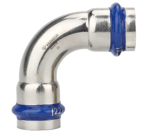Угольник VARMEGA 90гр. двухраструбный Inox Press 15x15 Угольник VARMEGA 90гр. двухраструбный Inox Press 15x15