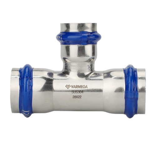 Тройник VARMEGA раструбный Inox Press переходной 35x28x35