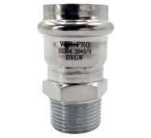 Соединитель ViEiR прямой нерж. сталь с нар.р. 28×3/4" VER-PRO (50/5шт)