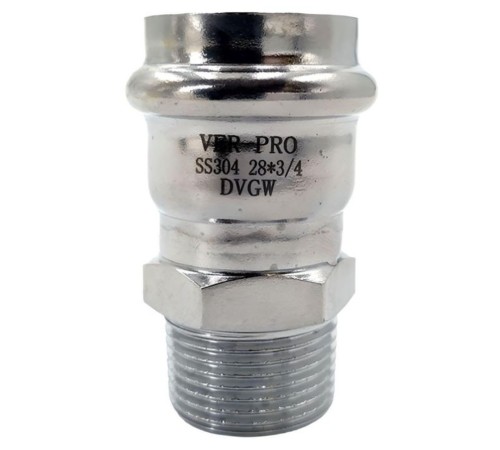 Соединитель ViEiR прямой нерж. сталь с нар.р. 28×3/4" VER-PRO (50/5шт)