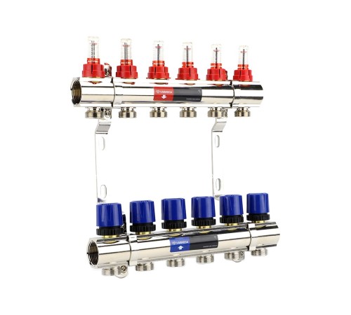 Группа коллекторная VARMEGA с расходомерами ВР 1" 6 х 3/4" EK латунь VM15406