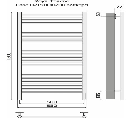 Полотенцесушитель Royal Thermo Casa П21 500х1200 электро (встроен. диммер) черный