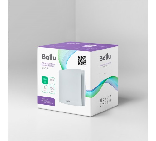 Вентилятор вытяжной Ballu BAF-SL 100 VT с обратным клапаном и таймером