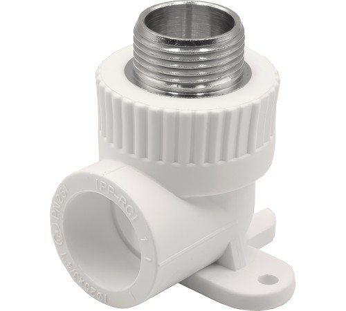 Угольник THERMOLIGHT комбинированный PP-R НР с креплением 25х3/4" белый (10/80)