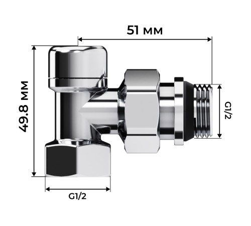 Набор термостатический угловой Royal Thermo Design 1/2"М30х1,5 (Хром)