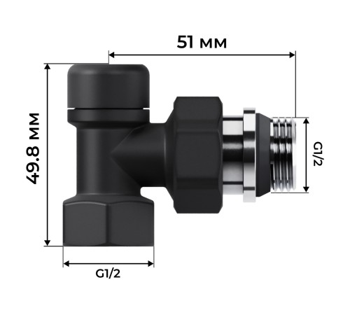 Набор термостатический угловой Royal Thermo Design 1/2"М30х1,5 (Черный)