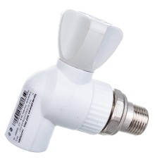 Кран Lammin шаровый PPR радиат. угл. 20 х 1/2" PREMIUM 50/10, белый