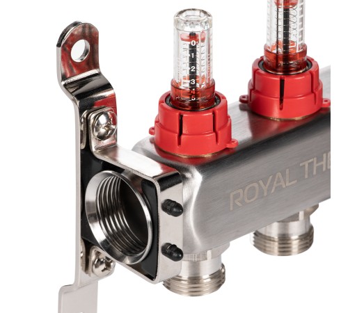 Коллектор Royal Thermo нерж. в сборе с расходомерами 1" ВР-3/4" НР с автомат. воздухоотвод-ми 2 вых.