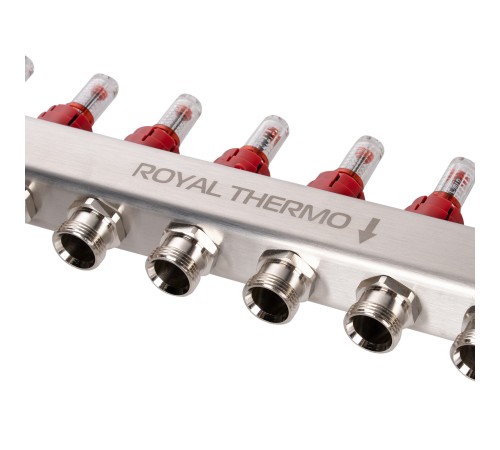 Коллектор Royal Thermo нерж. в сборе с расходомерами 1" ВР-3/4" НР с автомат. воздухоотвод-ми 5 вых.