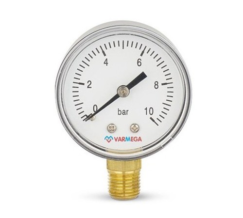 Манометр VARMEGA радиальный 50 мм, 10 бар, 1/4", VMMT10-501002