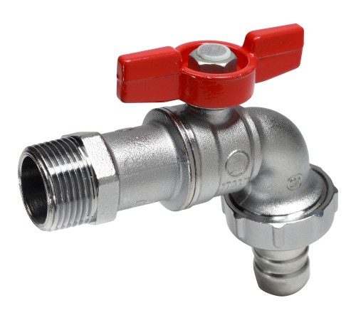 Кран шаровой Giacomini 1/2", Н, ручка-бабочка красная, латунь, хром., д/сад. шланга, R620X003