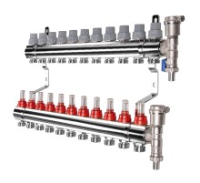 Коллектор латунный в сборе с расходомерами Royal Thermo 1quot; ВР-3/4quot; НР, 11 выходов