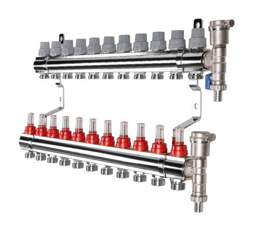 Коллектор латунный в сборе с расходомерами Royal Thermo 1quot; ВР-3/4quot; НР, 11 выходов Коллектор латунный в сборе с расходомерами Royal Thermo 1quot; ВР-3/4quot; НР, 11 выходов