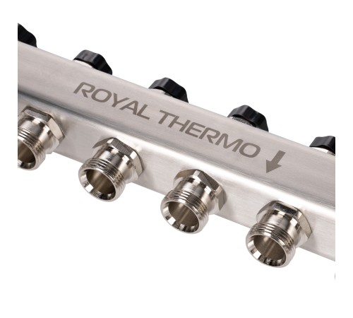 Коллектор Royal Thermo нерж. в сборе универсальный 1quot; ВР-3/4quot; НР с автомат. воздухоотвод-ми 6 вых. Коллектор Royal Thermo нерж. в сборе универсальный 1quot; ВР-3/4quot; НР с автомат. воздухоотвод-ми 6 вых.