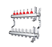 Коллектор Royal Thermo нерж. в сборе с расходомерами 1quot; ВР-3/4quot; НР с автомат. воздухоотвод-ми 7 вых.