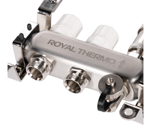 Коллектор Royal Thermo нерж. в сборе с расходомерами 1quot; ВР-3/4quot; НР с автомат. воздухоотвод-ми 2 вых. Коллектор Royal Thermo нерж. в сборе с расходомерами 1quot; ВР-3/4quot; НР с автомат. воздухоотвод-ми 2 вых.