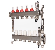 Коллектор Royal Thermo нерж. в сборе с расходомерами 1quot; ВР-3/4quot; НР с автомат. воздухоотвод-ми 5 вых.