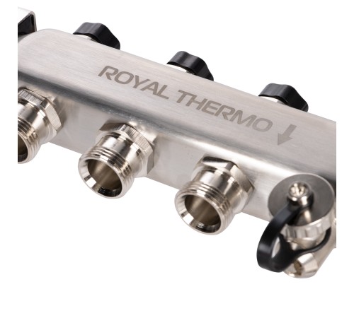 Коллектор Royal Thermo нерж. в сборе универсальный 1quot; ВР-3/4quot; НР с автомат. воздухоотвод-ми 3 вых.