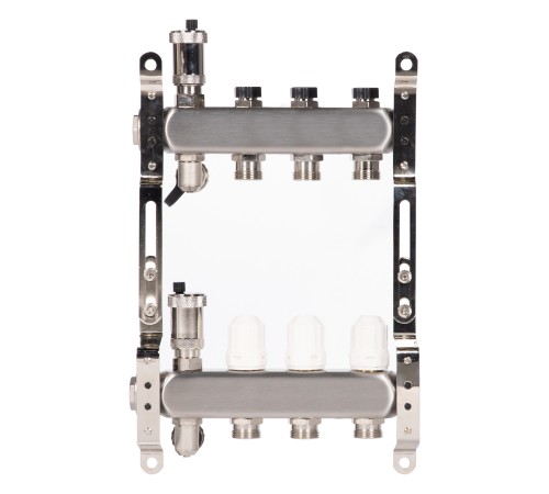 Коллектор Royal Thermo нерж. в сборе универсальный 1quot; ВР-3/4quot; НР с автомат. воздухоотвод-ми 3 вых.