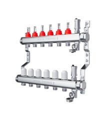 Коллектор Royal Thermo нерж. в сборе с расходомерами 1quot; ВР-3/4quot; НР с автомат. воздухоотвод-ми 9 вых. Коллектор Royal Thermo нерж. в сборе с расходомерами 1quot; ВР-3/4quot; НР с автомат. воздухоотвод-ми 9 вых.
