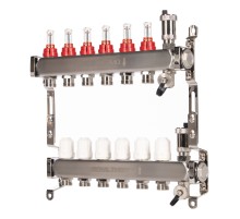 Коллектор Royal Thermo нерж. в сборе с расходомерами 1quot; ВР-3/4quot; НР с автомат. воздухоотвод-ми 6 вых.