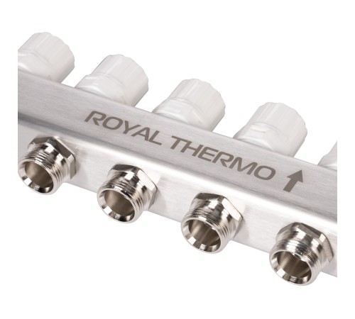 Коллектор Royal Thermo нерж. в сборе с расходомерами 1quot; ВР-3/4quot; НР с автомат. воздухоотвод-ми 6 вых. Коллектор Royal Thermo нерж. в сборе с расходомерами 1quot; ВР-3/4quot; НР с автомат. воздухоотвод-ми 6 вых.